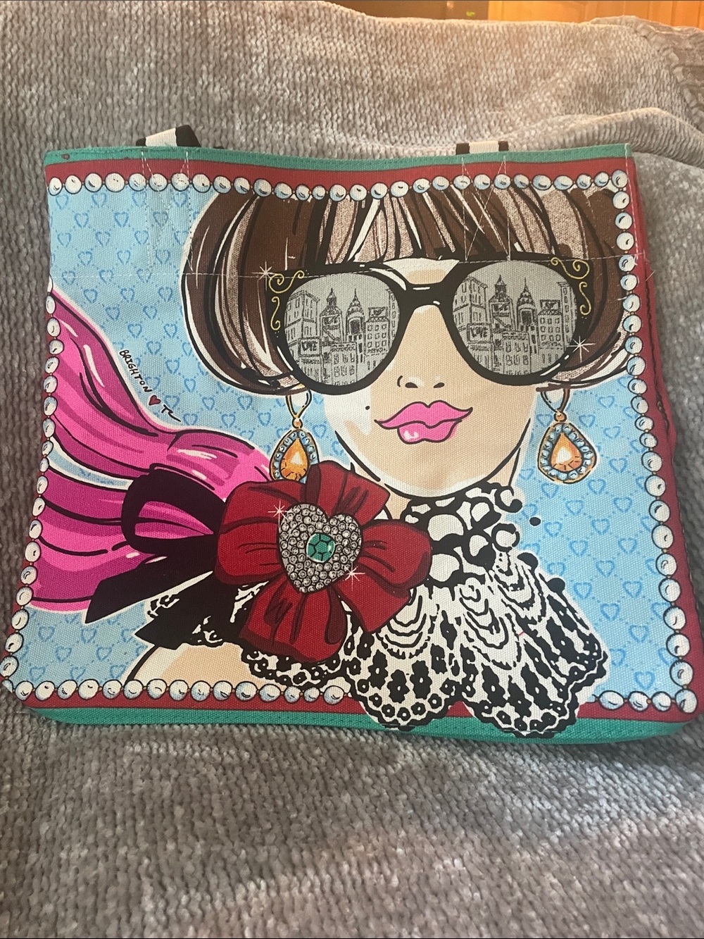 Brighton Sparkle and Shine Tote Bag with Pink, Red, Blue & Black Illustration